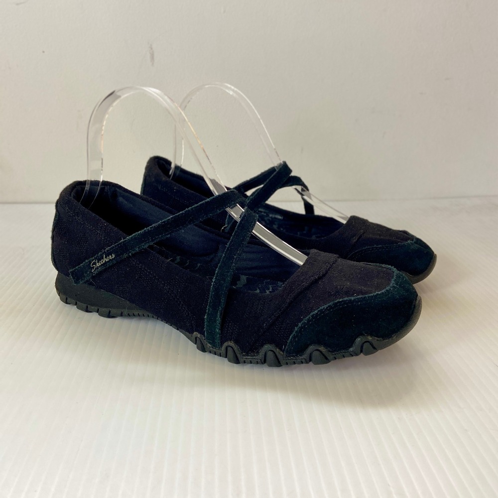 Skechers Relaxed Fit Bikers Get Up Mary Jane Casual Shoes Black Suede Womens 8.5